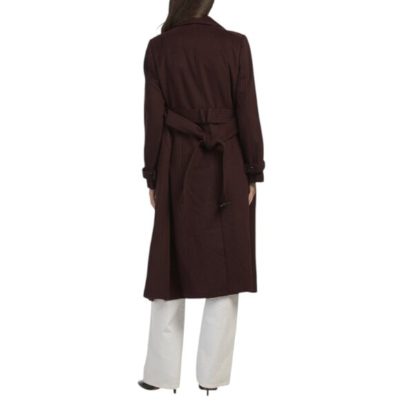 COLE HAAN Black Wool Blend Double Breasted Wrap Coat - Picture 2 of 2